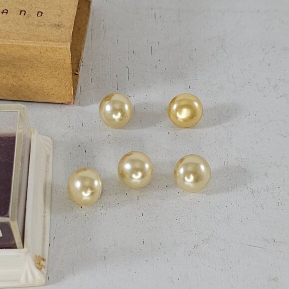 Vintage Stratton 10-Year Plate Gold Filled Fronts Faux Pearl Buttons With Box - Picture 2 of 8